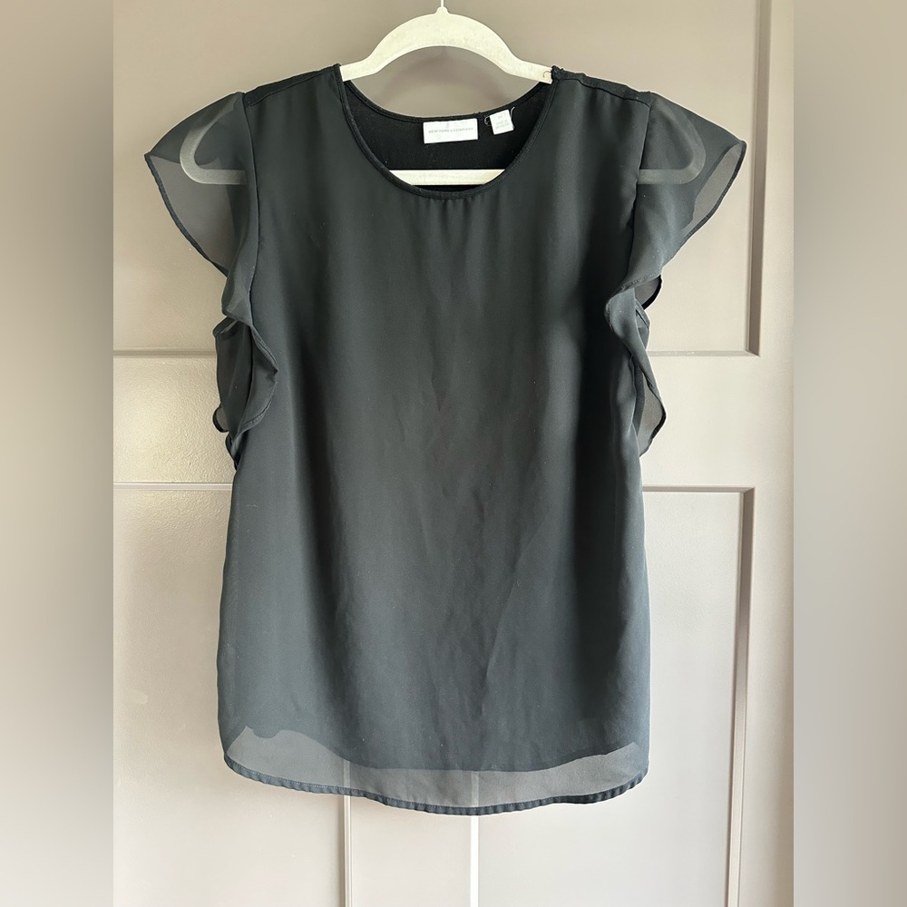 Black Office Blouse with Fluttery Sleeves